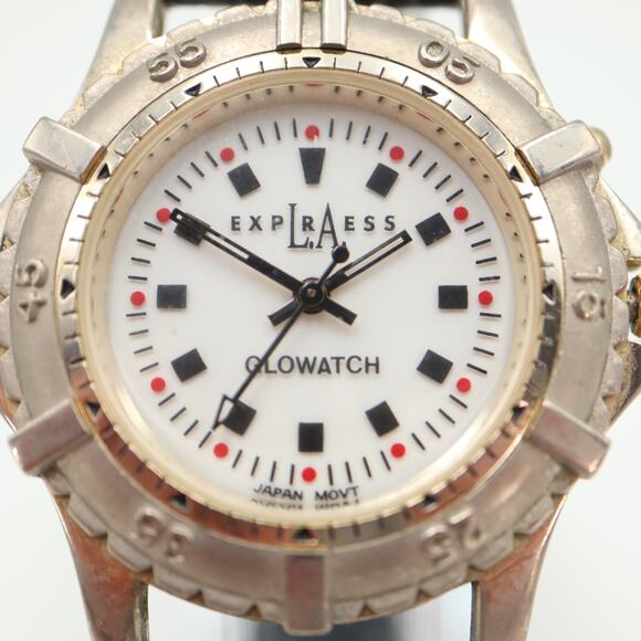 Express LA 40mm Glow Watch White Backlight Dial Black Leather w New Battery - Picture 6 of 16